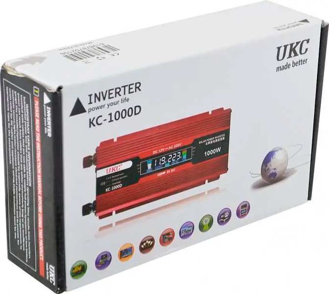 Преобразователь напряжения 12V-220V,1000W с LSD-дисплеем